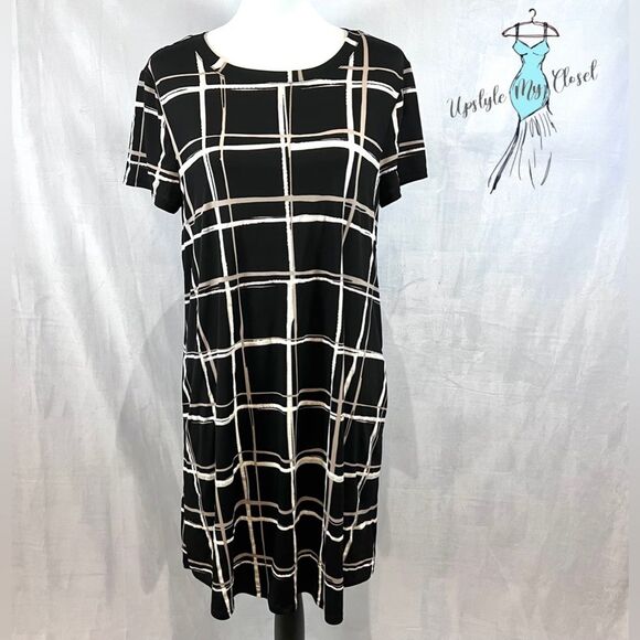 Apt 9 black mocha and ivory abstract checkered dress with pockets size medium - Picture 2 of 8